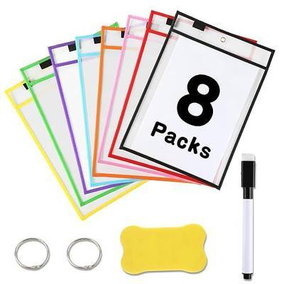 NZKNP 8 Packs Clear Dry Erase Pocket Sleeves with Ring,Back to School Supplies for Students,Homeschool Essentials,Middle School Stuff,Classroom Must Haves,Resuable Document Organizer for Teacher Job