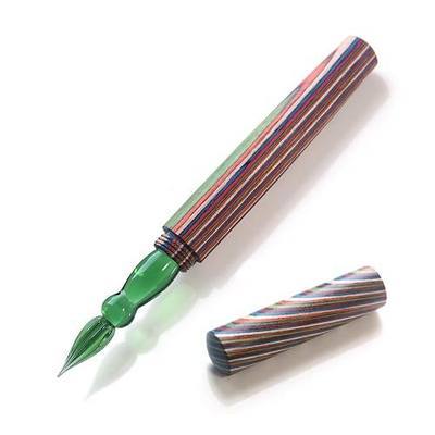 SeventyTwo Handmade Glass Dip Pen with Colorwood Handle, Borosilicate Emerald Glass Nib, Calligraphy Writing Set, Vintage Style (Emerald)