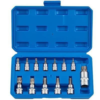 13 Pcs Torx Bit Socket Set, Star Driver Bit Sockets (T8-T70) | 1/4", 3/8" & 1/2" Drive Heat-Treated CR-V Steel Mechanic Tool Kit with Storage Case for Auto Motorcycle Garage Repai