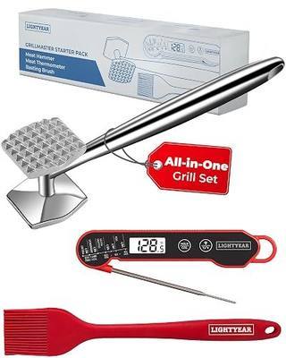 Lightyear Grillmaster Starter Kit – 3-Piece Stainless BBQ Set | Grill tools gift set with meat tenderizer, instant-read thermometer and silicone basting brush – bbq kit for outdoor grill