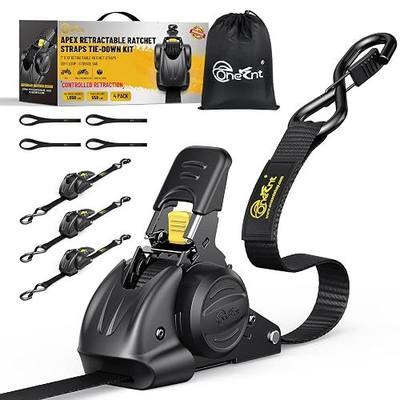 ONESNT APEX Retractable Ratchet Straps (4-Pack) – 1 Inch x 10 Feet Auto-Retracting Tie Down Straps with Controlled Retraction, 1650LB Break Strength, Heavy Duty for Truck, Motorcycle, Cargo Trailer