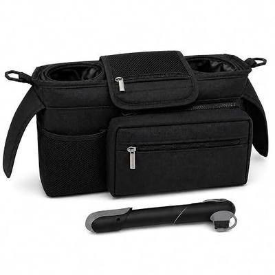 Jogging Stroller Organizer with Tire Pump for All Jogger Baby Stroller | Jogging Stroller Caddy with Tire Pump Adjustable Oxford Fabric Straps & Detachable Essentials Pouch, Fits for BOB Gear
