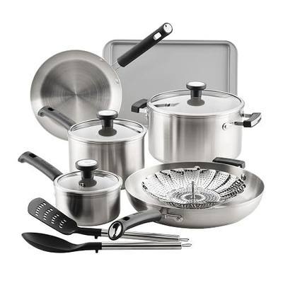 Farberware TrueCook Stainless Steel Induction-Ready, Dishwasher Safe 12-Piece Cookware Set Stainless Steel