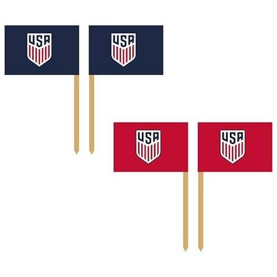 U.S. Soccer Party Picks, 2.5 Inch, 75 Count, Wooden Toothpicks with Red and Blue Flag Toppers for Snacks and Appetizers
