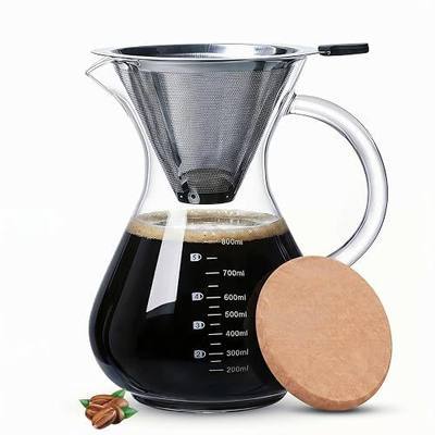 Pour Over Coffee Maker Set with Reusable Stainless Filter 27 fl oz, Heat-Resistant Borosilicate Glass Paperless Pour Over Coffee Dripper with coaster for Home Daily coffee