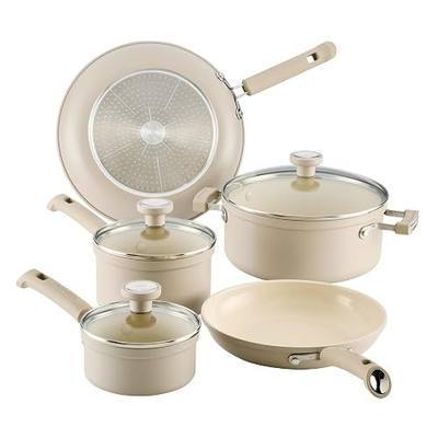 Farberware TrueCook Ceramic Plus Oven Safe, Dishwasher Safe 12-Piece Cookware Set Taupe