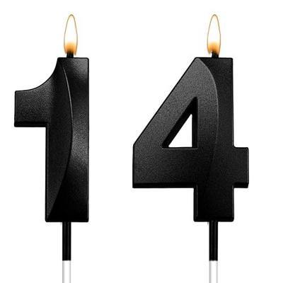14th Birthday Candles for Cake, 1.97 inch 3D Diamond Number 14 Candle, 14th Birthday Decorations for Boys & Girls, 14 Year Old Birthday Cake Toppers for Party, Anniversary, Milestone (Black)