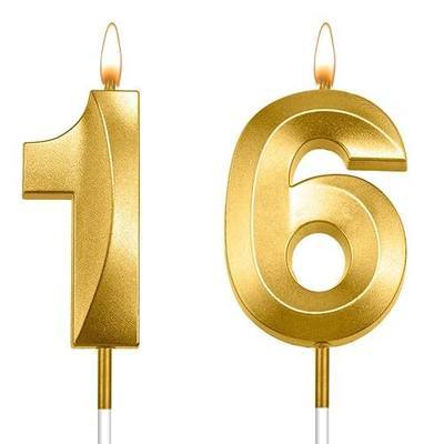16th Birthday Candles for Cake, Sweet 16 3D Diamond Number 16 & 61 Candle, Numeral 16 Cake Toppers for Boys Girls Sixteen Candles 16th Birthday Decorations for Boys Party & Anniversary (Gold)