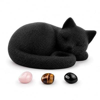 Black Cat Urn for Ashes with Crystal Stones Memorial Keepsake | Includes 3 meaningful crystal stones placed in the tail. Features textured surface and secure threaded closure.