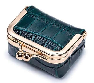 Genuine Leather Mini Jewelry Box for Women, Square Coin Purse with Kiss Lock, Jewelry Organizer Travel Case (Small, Dark Teal)