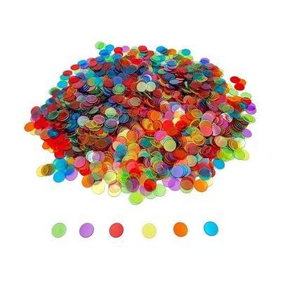 JUNWRROW 5000 Pieces Bingo Chips, 3/4 Inch Transparent Counting Chips, 6 Mixed Colors Plastic Bingo Markers with Storage Zipper Bag, Bulk Bingo Game Supplies for Large Groups, Classroom Activities