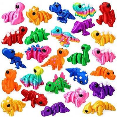 26 PCS 3D Printed Dinosaur Fidget Toys, Mini Party Favors | Includes 26 Mini Articulated 3D Printed Dinosaurs for Party Favors, Birthday Rewards, Desk Pets and Home or Office Decor