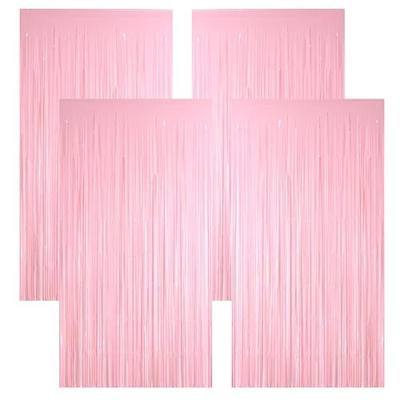 4 Pack Pastel Pink Foil Fringe Curtains Tinsel Backdrop Party Decorations Streamers for Birthday Baby Shower Decor 3.3 x 6.6ft