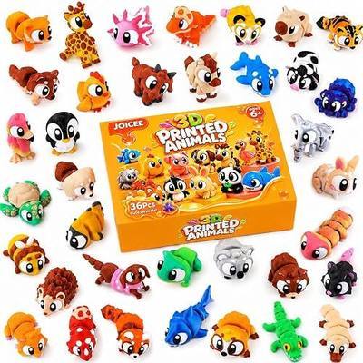 JOICEE 36Pcs 3D Printed Animals with Big Eyes Articulated Fidget Toys | Flexible joints Figurines Cute Desk Pets for Kids Party Favors Birthday Gifts Classroom Prize Rewards Goodie Bags
