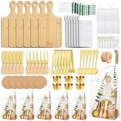 74 Pcs Baby Shower Prizes for Game Players 6 Set Cheese Board Fork Knives Coaster Towel Thank You Card and Gift Bags for Baby Shower Wedding Bridal Shower Favors (6, Gold)