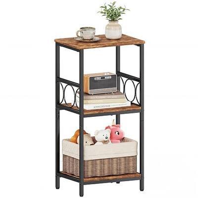 Side Table 3-Tier End Table with Adjustable Shelf Modern Tall Nightstand Small Narrow Accent Table Stand for Living Room Bedroom, Office, Rustic Brown and Black.