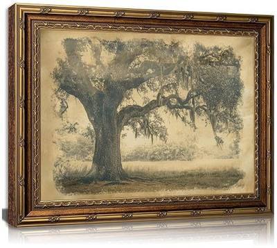 Vintage Gold Framed Oak Tree Wall Art, Antique Moss Oak Tree Print, Rustic Farmhouse Countryside Landscape Wall Decor Picture Artwork for Living Room, Bedroom, 9x11 Inch