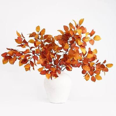 mizii 5Pcs Artificial Fagus Stems 35in Fake Yellow Plants Stem Silk Leaves Greenery Branches Fall Decoration for Centerpieces Vase Table Mantel Kitchen Indoor Farmhouse Thanksgiving Decor (Yellow)