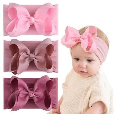 OAOLEER Baby Girl Headbands Bow, Soft Stretchy Newborn Hair Accessories | Elastic Nylon Hairbands Ribbon Bow for Newborns Infants Toddlers and Kids