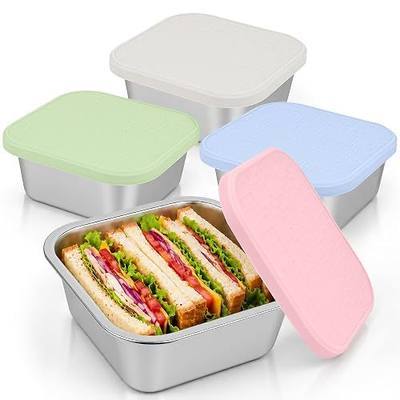 4 Pack Stainless Steel Sandwich Containers with Leakproof Silicone Lids, 32 oz Reusable Metal Lunch Boxes, BPA-Free Food Storage Containers for Meal Prep, Dishwasher Safe for Work & Travel