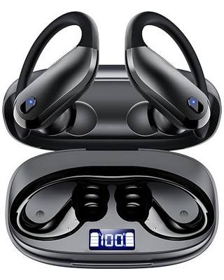 Wireless Earbuds Bluetooth 5.3 Sport Headphones with Earhooks,IPX7 Waterproof Earphones,48H Playtime Earbuds,Lightweight 7.8g,Noise Cancelling Mic Bluetooth Headphones for Running & Workout-Black