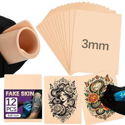 VelvetAura 3mm 12 Pack Blank Fake Skin – 8"x 6" Double Sided Tattoo Practice Skin for Tattooing,Eyebrow Practice Reusable Reelskin for Beginners and Experienced Artists