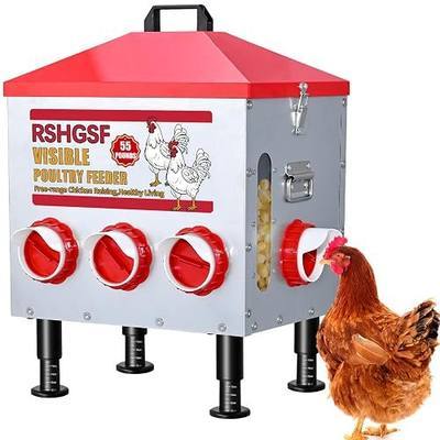 Stainless Steel Automatic Chicken Feeder, 55 lb, 8 Feeding Ports, Waterproof, Rodent Free, Outdoor Metal Poultry Feeder with Adjustable Anti-Slip Feet