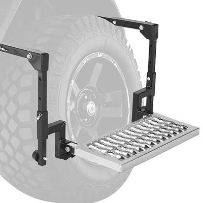 Folding Heavy Duty Tire Step for Truck, SUV and RV, Adjustable Tire Step | Tire Step, Adjustable Tire Mounted Step Fits 10"-14" Tires, Rated up to 400Lbs, Shark Jaw Non-Slip Steel Platform, Black