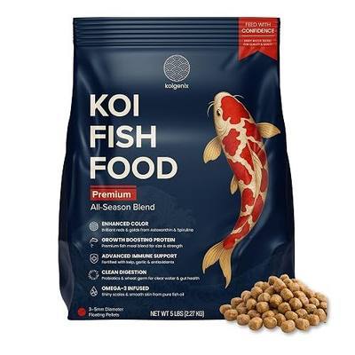 Koi Fish Food (5lb) - Growth & Color Formula, High Protein Pellets | All Season, Spirulina, Krill, Floating, Probiotics, Easy to Digest, Cleaner Water, Goldfish, Pond Fish