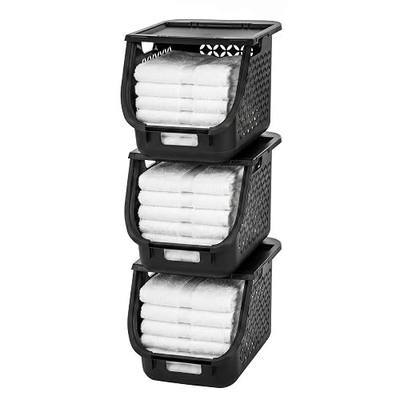 IRIS USA Laundry Basket Hamper, 40L - 3 Pack, Sorter Bin with Lids, Black | Stackable, Open Front, Built-In Handles, Ventilation,