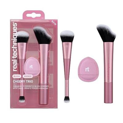 Real Techniques 3 Piece Cheeky Trio Makeup Brush Set, Blush & Bronzer Brush Set, Cream & Liquid Blush Brush, Bronzing Brush & Blurring Blush Puff, Vegan & Cruelty-Free
