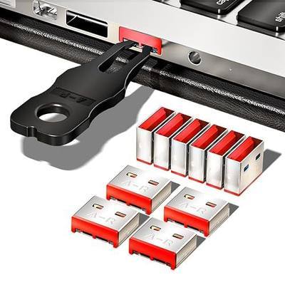 AMPCOM USB-A Port Locks 100-Pack 10 Keys Dust-Proof&Physical Security Red | PHYSICAL SECURITY Insert, Dual-keyhole Damage-free Removal, Dust&Waterproof, for Server Rack, Data Center, IT Enterprise