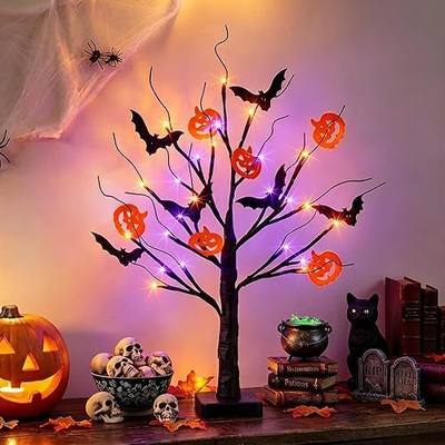 Vanthylit Halloween Decorations, Halloween Tree Lights, Lighted Black Tree | Halloween Decorations Indoor, Spooky Tree with 24 Orange Purple Lights & Timer, 22" Table Centerpiece Battery for Home Decor