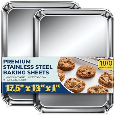 Stainless Steel Baking Sheet Pan Set of 2, Stainless Steel Cookie Sheets for Baking, 18 x 13 Inch Large Baking Tray for Oven, Warp Resistant Nonstick Half Sheet Pan, Heavy Duty & Easy Clean