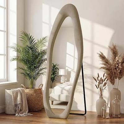 ZHUNFA Full Length Mirror, 65×24 Mirror Full Length Wrapped in Flannel | Wall Mounted Full Body Mirror, an Irregular Cloud Shaped Design, Room, Bedroom, Living Room Home Decor, Light Coffee.