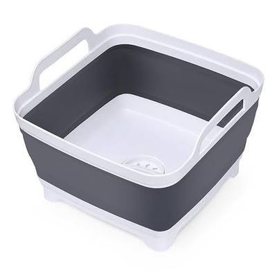 Collapsible Dish Basin, 9L/2.4 Gal Foldable Sink Tub with Drain | Collapsible Dish Basin with Drain Plug