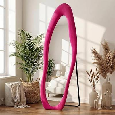 ZHUNFA Full Length Mirror, 65×24 Mirror Full Length Wrapped in Flannel | Wall Mounted Full Body Mirror, Featuring an Irregular Cloud Shaped Design, Room, Bedroom, Living Room Home Decor, Rose Pink.