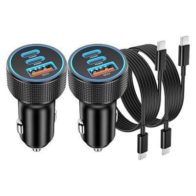 OKRAY 93W USB C Car Charger 3-Port PD45W+30W Super Fast Charge Car Charger | 12v Cigarette Lighter USB Charger Car Adapter+6FT Type C Cord for Samsung Galaxy S26 S25 S24 A16, iPhone 17 16 15 Pro, 2-PACK