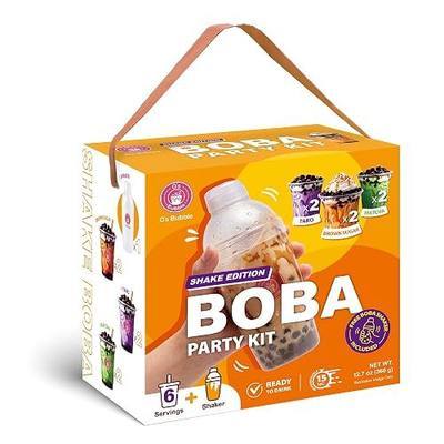 O's Bubble Boba Tea Kit – All-in-One Bubble Tea Kit with Reusable Shaker, 6 Servings DIY Boba Drink Set with Cups & Straws, Brown Sugar, Matcha & Taro Flavors (Shaker Edition)