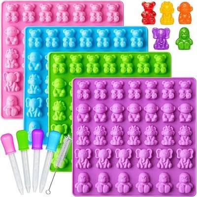 WARM TIME Large Silicone Gummy Candy Molds, BPA-Free Gummy Bear Mold, Food Grade Non-Stick Chocolate Molds for Homemade Treats with 4 Droppers and 1 Cleaning Brush, Set of 4 - Animal