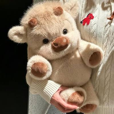 Highland Cow Running Plush, 16.5 Inch Interactive Stuffed Animal, Khaki | Soft PP cotton filling, movable legs, battery free running motion, 16.5 inch khaki Highland cow for cuddling and desk decor