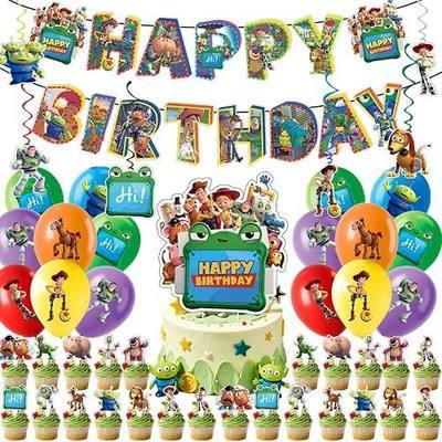 48Pcs Toy Story Birthday Party Supplies, Party Decorations Set Include Banner, Balloons, Hanging Swirls, Cake Cupcake Toppers, Tablecloth for Boys Girls Toys Theme Party