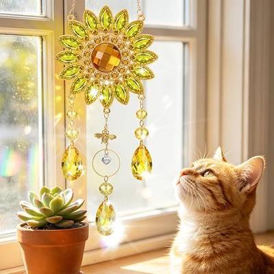 Sunflower Gifts for Women, Summer Home Garden Sunflower Decor, Yellow Flower Hanging Crystal Suncatchers for Windows,Christmas Housewarming Birthday Sunshine Gifts for Mom Grandma Teacher