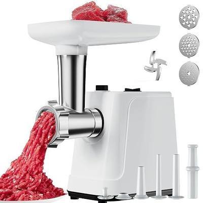 2500W Max Electric Meat Grinder & Sausage Stuffer - Heavy Duty Mincer Machine Anti-Slip with1 Blade And 3 Plates, 3 Tubes & Kubbe Kit BPA Free for Home Kitchen Use(White)