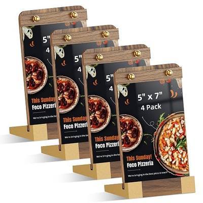 PPH-Sisy 4 Pack Acrylic Sign Holders 5x7 with Wood Base, Tabletop Display Sign Stand for Menu Flyer Poster, Clear Acrylic Paper Frame for Restaurant Coffee Shop Hotel Office Exhibition