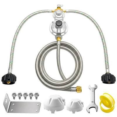 Rv Propane Regulator 2 Tank Hoses Kit, 2-Stage Manual Changeover Regulator with 2 Pack 15" AGA RV Propane Hoses and 5 FT Stainless Steel Braided Hose, Dual Propane Tank Kit for RV Camper Trailer etc.