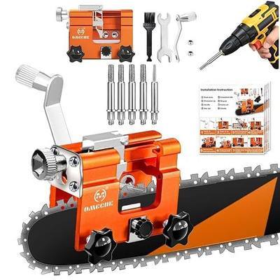 Chainsaw Sharpener Jig Tool with 5 Tungsten Bits for 4-22" Chains | Universal Portable Manual Hand Çank Chain Saw Blade Sharpener Tool Kit Accessories for Sharpening