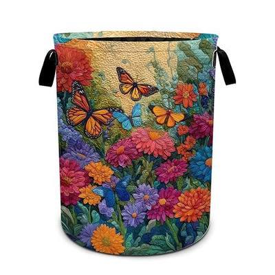 Flower Butterfly Laundry Basket Foldable Oxford Laundry Hamper With Handle For Room Bathroom Bedroom