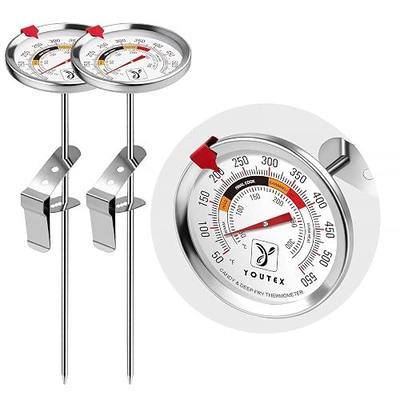 2-Pack Candy Thermometer with Pot Clip - Oil Thermometer for Frying, Upgraded 2.5" Waterproof Dial, Tip-Resistant Clip, Temp Marker & 8" Probe for Deep Frying & Candy Making
