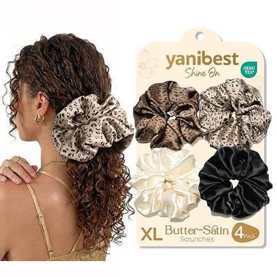 YANIBEST 4 Pcs Oversized Satin Scrunchies, Jumbo Hair Ties for Women | Oversized satin scrunchies; soft, statement-making hold for thick hair, buns, and ponytails;gentle on hair;strong hold